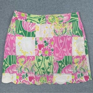 Vintage Lilly Pulitzer Skort Womens SZ 6 Scallop Hem Pink Green Patchwork Floral